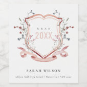 Rosa Wildblume Wasserfarbe Wappen Abschluss Weinetikett (Einzelnes Label)