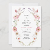 Rosa Wildblume Wiese Kinderdusche Einladung (Vorderseite)