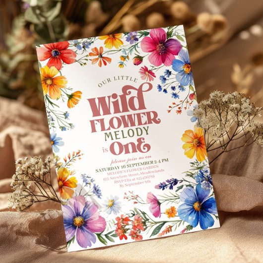 Rosa Wildblume Wild Ein 1. Geburtstag Einladung