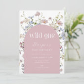 Rosa Wildblume Wild Einladung zum 1. Geburtstag (Stehend Vorderseite)
