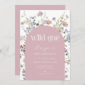 Rosa Wildblume Wild Einladung zum 1. Geburtstag (Vorne/Hinten)