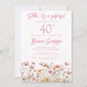 Rosa Wildblumen 40. Überraschung Geburtstagsparty Einladung (Vorderseite)
