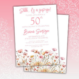 Rosa Wildblumen 50. Überraschung Geburtstagsparty Einladung
