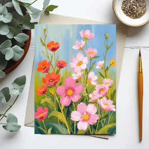 Rosa Wildblumen   Aquarell-Blumenmalerei Postkarte