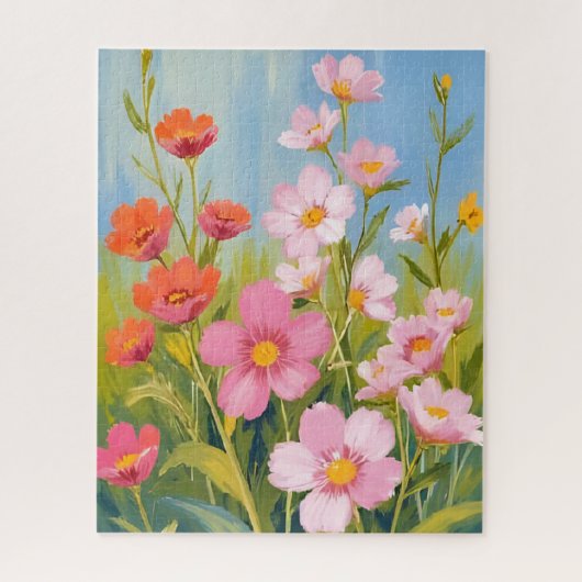 Rosa Wildblumen | Aquarell-Blumenmalerei Puzzle (Vertikal)