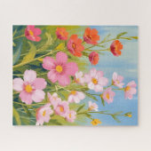 Rosa Wildblumen | Aquarell-Blumenmalerei Puzzle (Horizontal)