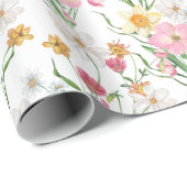Rosa Wildblumen-Aquarell Geschenkpapier (Rolleneckpunkt)