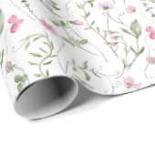 Rosa Wildblumen-Aquarell Geschenkpapier (Rolleneckpunkt)