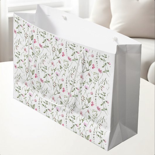 Rosa Wildblumen-Aquarell Große Geschenktüte