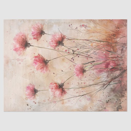 Rosa Wildblumen Aquarellfarben Seidenpapier (Vorderseite)