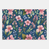 Rosa Wildblumen auf blauem Hintergrund Geschenkpapier Set (Vorderseite 2)