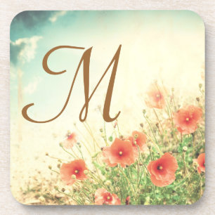 Rosa Wildblumen auf dem Feld Monogramm Trinkunters Untersetzer