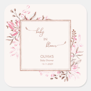 Rosa Wildblumen-Baby in Blüte Danke Quadratischer Aufkleber
