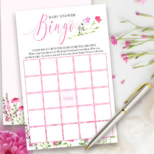 Rosa Wildblumen-Baby-Shower-Bingo-Spiel