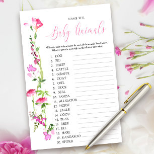 Rosa Wildblumen-Baby-Tier-Name-Quiz-Spiel