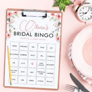Rosa Wildblumen-Bingo-Hochzeitsdusche-Spielkarte Einladung