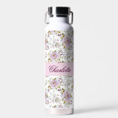 Rosa Wildblumen-Blumen Chic Monogramm-Stil Trinkflasche (Vorne)