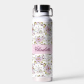 Rosa Wildblumen-Blumen Chic Monogramm-Stil Trinkflasche (Rückseite)