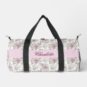 Rosa Wildblumen-Blumen Chic Name Design Duffle Bag (Vorderseite)