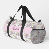 Rosa Wildblumen-Blumen Chic Name Design Duffle Bag (Rechte Ecke)