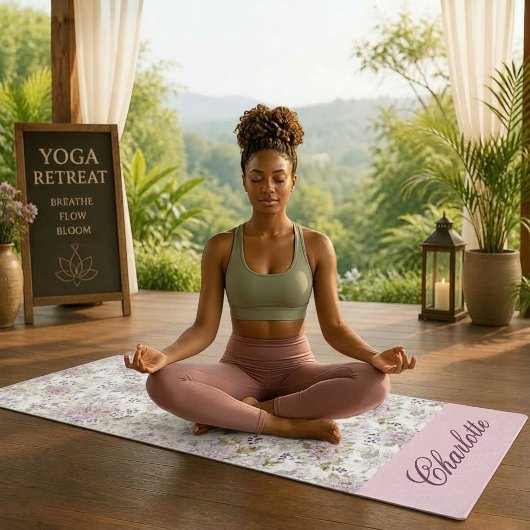 Rosa Wildblumen-Blumen-Serenity-Monogramm-Design Yogamatte