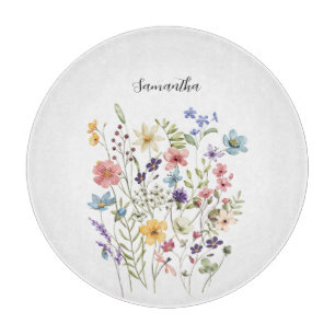 Rosa Wildblumen-Blumenname Schneidebrett