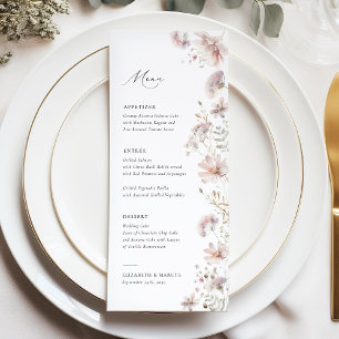 Rosa Wildblumen Boho Hochzeitsmenü Menükarte