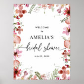 Rosa Wildblumen Brautparty Willkommensschild Poster (Vorne)