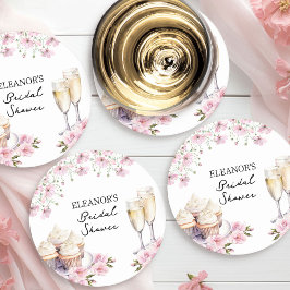 Rosa Wildblumen Champagnerbrille und Cupcakes Runder Pappuntersetzer