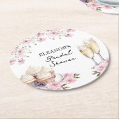 Rosa Wildblumen Champagnerbrille und Cupcakes Runder Pappuntersetzer (Angewinkelt)