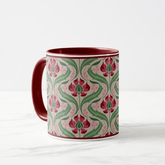 Rosa Wildblumen Damask Kaffee Tasse (Vorderseite Links)