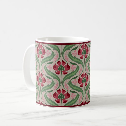 Rosa Wildblumen Damask Kaffee Tasse (Vorderseite Links)