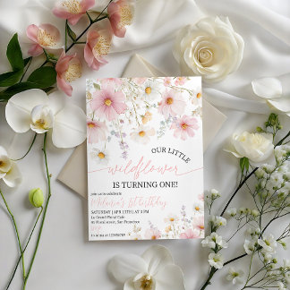 Rosa Wildblumen-Einladung zum 1. Geburtstag Einladung