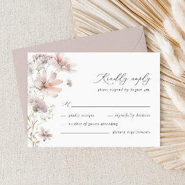 Rosa Wildblumen Floral Boho Hochzeits-RSVP-Karte RSVP Karte