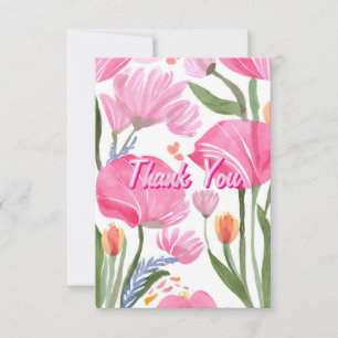 Rosa Wildblumen   Florale Aquarellmalerei Dankeskarte