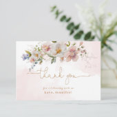 Rosa Wildblumen Geburtstag vielen Dank Karte (Stehend Vorderseite)