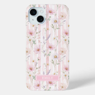 Rosa Wildblumen gestreift monogrammiert Case-Mate iPhone Hülle