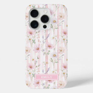 Rosa Wildblumen-Gestreiftes Monogramm Case-Mate iPhone Hülle