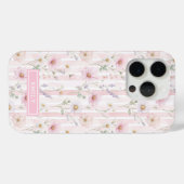 Rosa Wildblumen-Gestreiftes Monogramm Case-Mate iPhone Hülle (Rückseite (Horizontal))