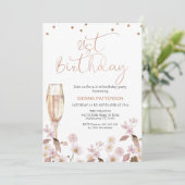 Rosa Wildblumen Glas 21. Geburtstag Einladung (Stehend Vorderseite)