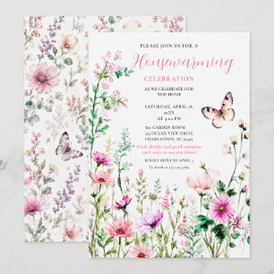 Rosa Wildblumen-Haus-Einweihungsfeier Einladung