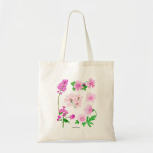 Rosa Wildblumen in Aquarellen 1 Seite. Tragetasche