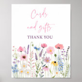 Rosa Wildblumen Karten und Geschenke Kinderdusche Poster (Vorne)