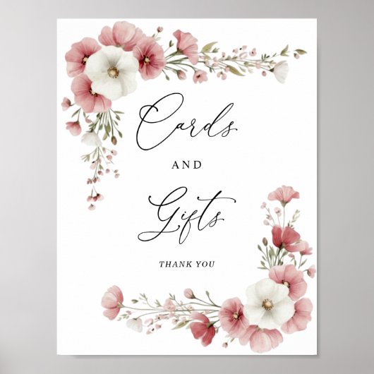 Rosa Wildblumen-Karten und Geschenke Schild (Vorne)