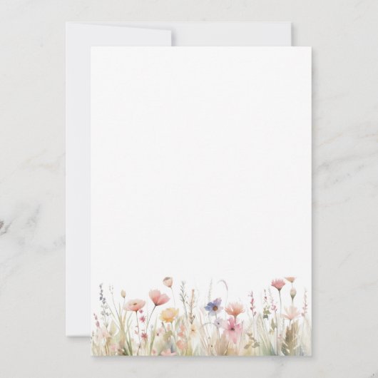 Rosa Wildblumen Kreuz & Script Taufe Einladung (Rückseite)