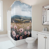 Rosa Wildblumen Landschaft Duschvorhang (Beispiel)