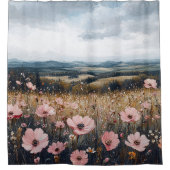 Rosa Wildblumen Landschaft Duschvorhang (Vorderseite)