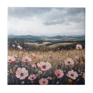 Rosa Wildblumen Landschaft Fliese