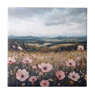 Rosa Wildblumen Landschaft Fliese