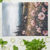 Rosa Wildblumen Landschaft Geschirrtuch (Gefaltet)